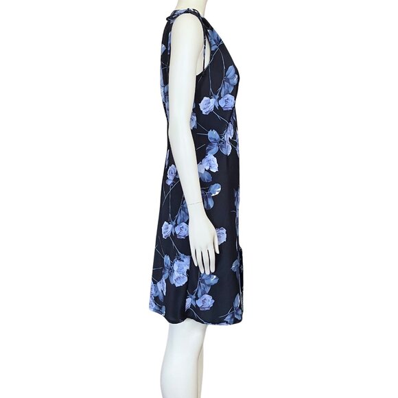 Vintage 90s Y2K Blue Navy Floral Fairycore Whimsigoth Dress Small Sundress Bows - Picture 6 of 10